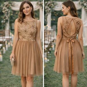 Aidan Mattox Nude Embellished Cocktail Dress Size 12